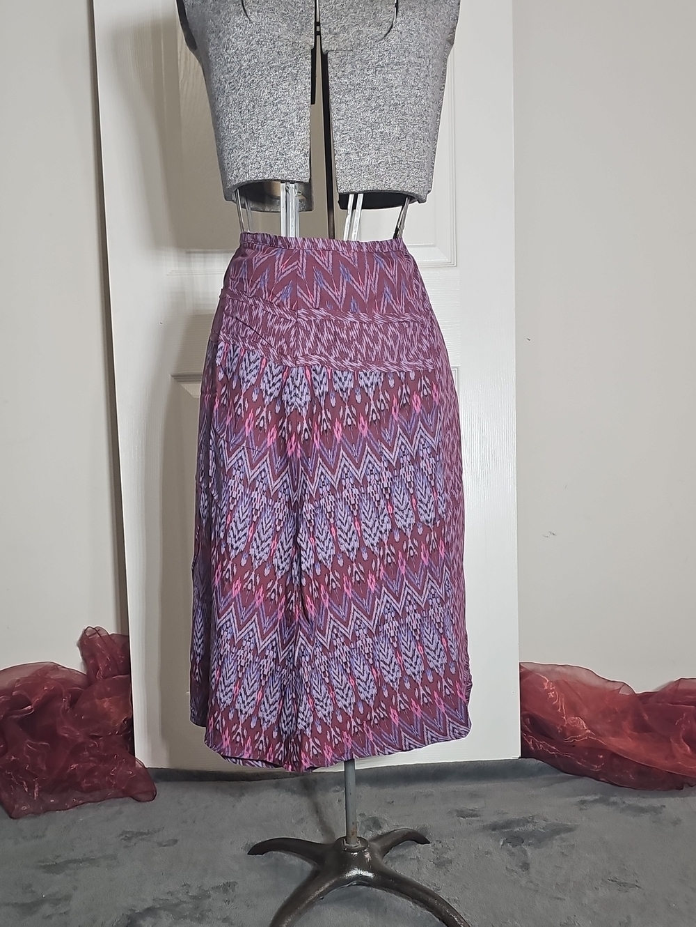 prAna Purple Ikat Print Lined 100 Modal Midi Skirt Womens Size 10